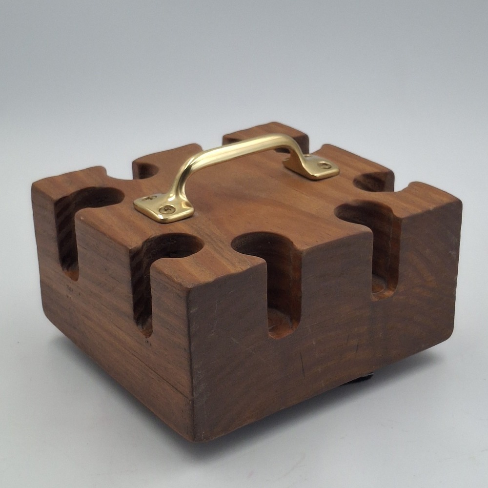 Vintage Ben Doyle 1998 Wooden Poker Chip & Card Caddy Rotating Lazy Susan Brass